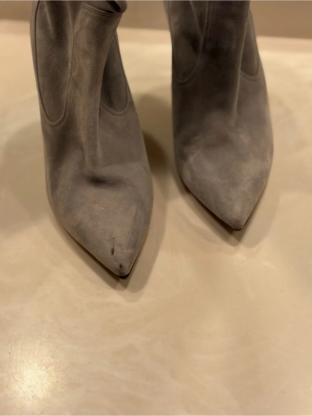 Ralph Lauren Gray Suede Over-the-Knee Pointed-Toe Stiletto Boots